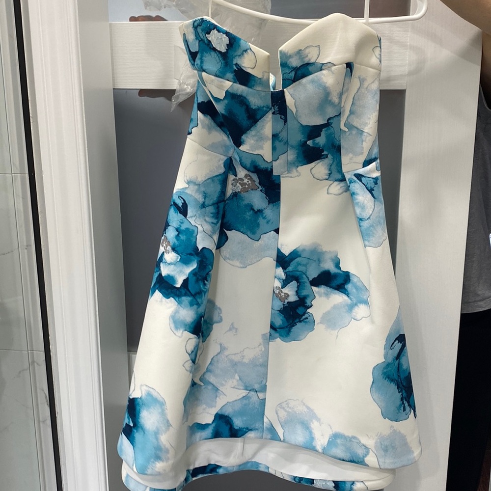 Turquoise floral strapless dress